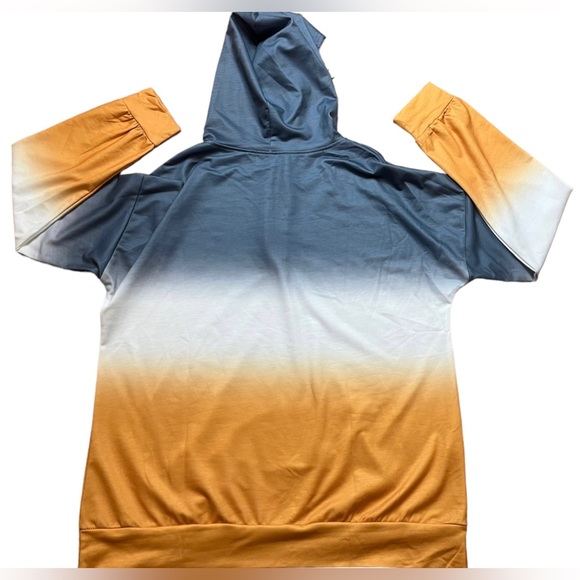 Hoodie XXL 1/4 Zip Grey White Orange Gradient Color Long Sleeve Poly Stretch - Picture 5 of 5